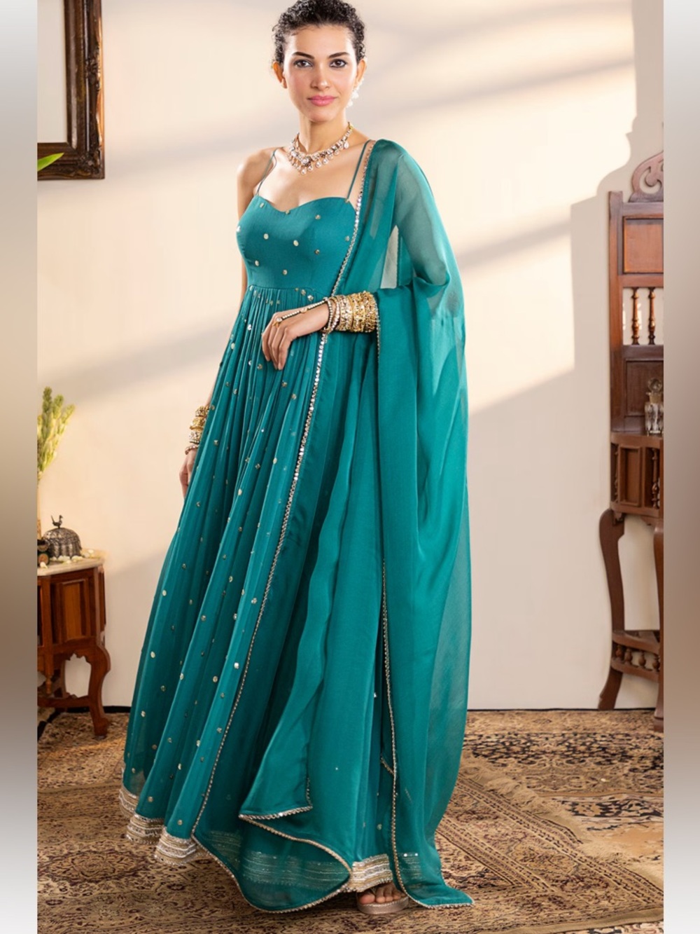 Teal Indian Anarkali Dress with Dupatta